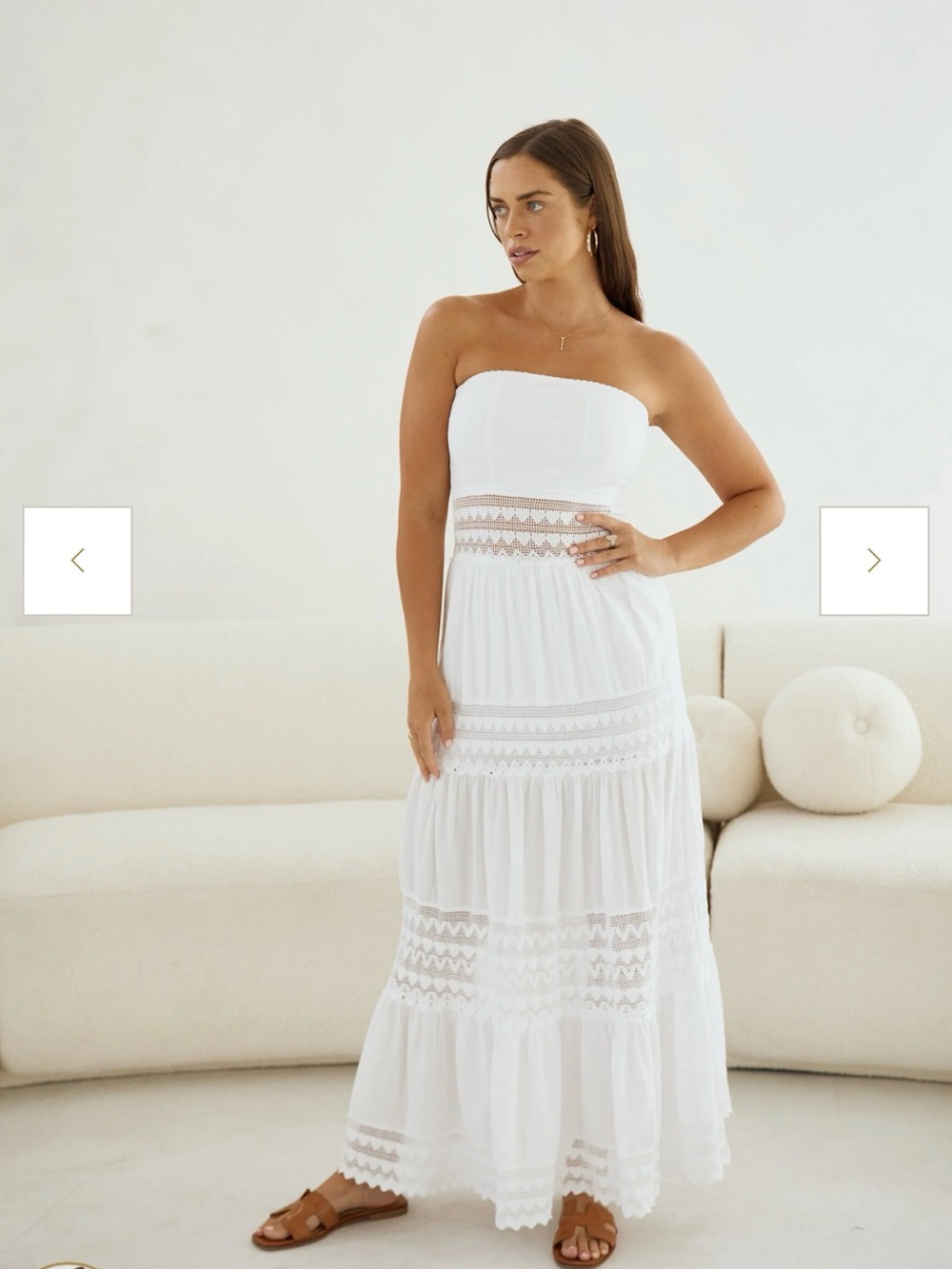 Strapless White Maxi Dress with Lace Insets